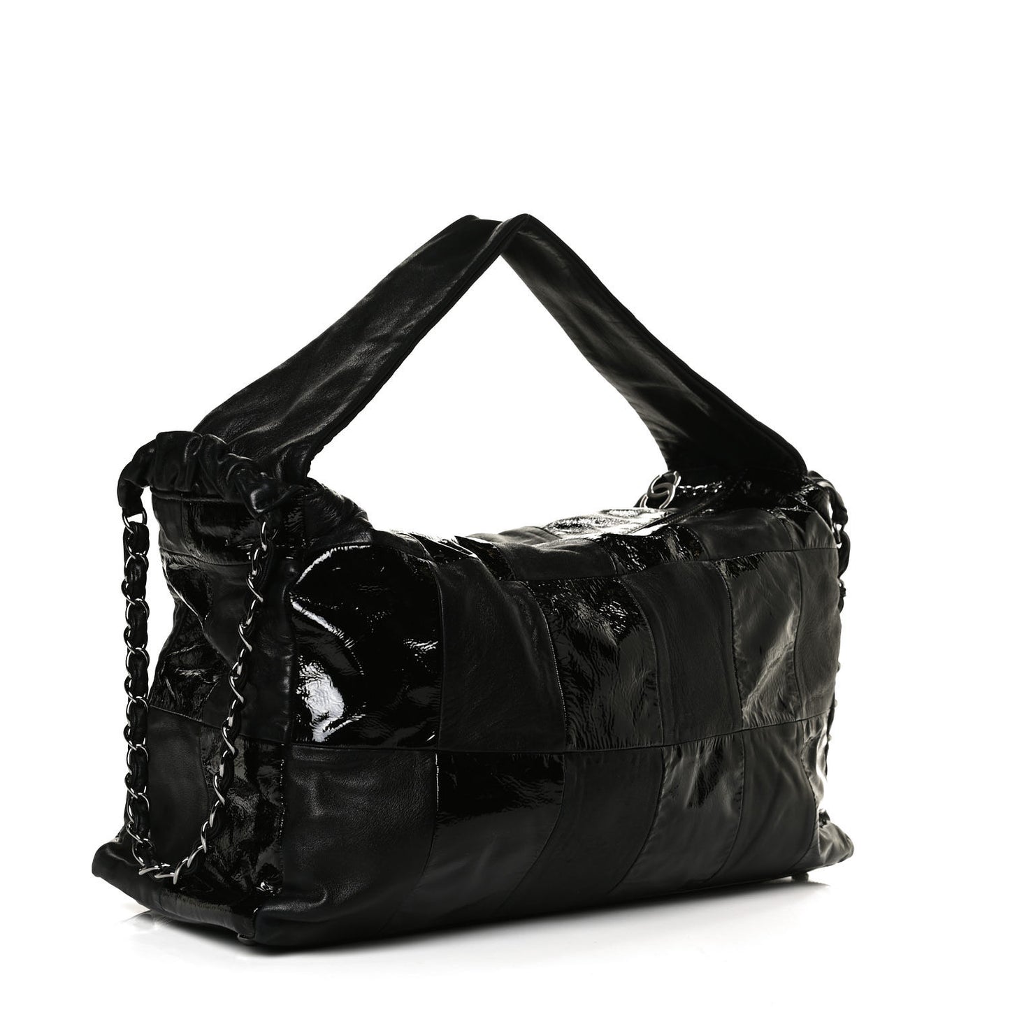 Lambskin Patent Calfskin Brooklyn Patchwork Hobo Black