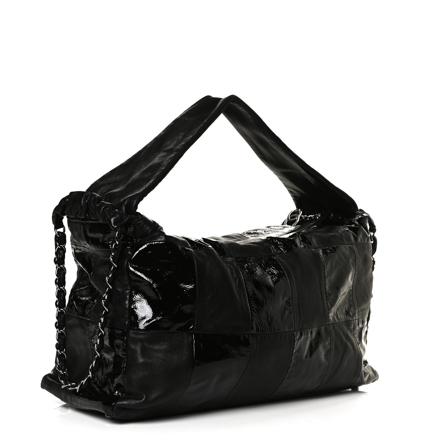 Chanel Lambskin Patent Calfskin Brooklyn Patchwork Hobo Black 2 of 12