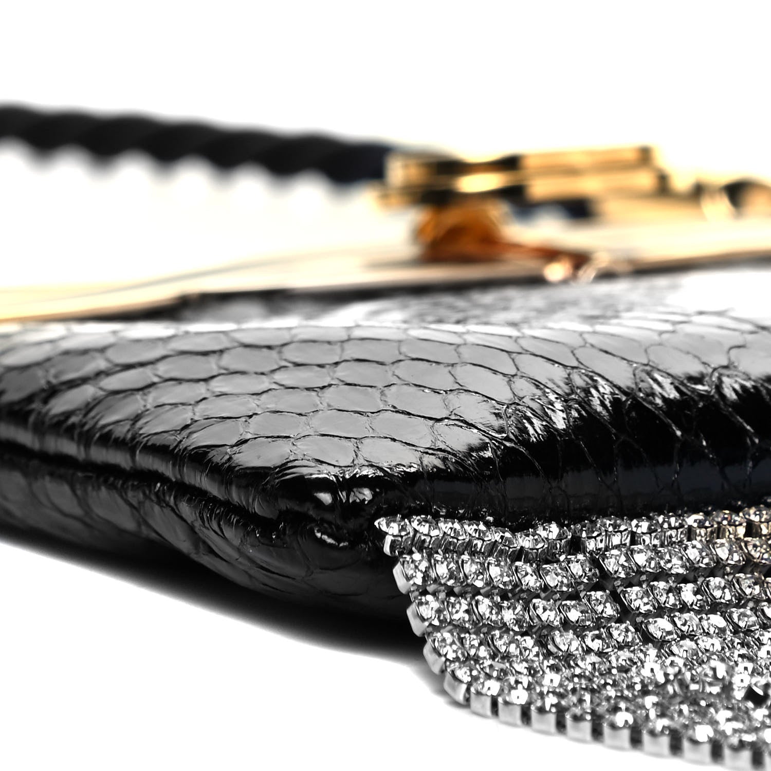 Gucci Snakeskin Crystal Fringe Broadway Evening Clutch Bag Black 8 of 10