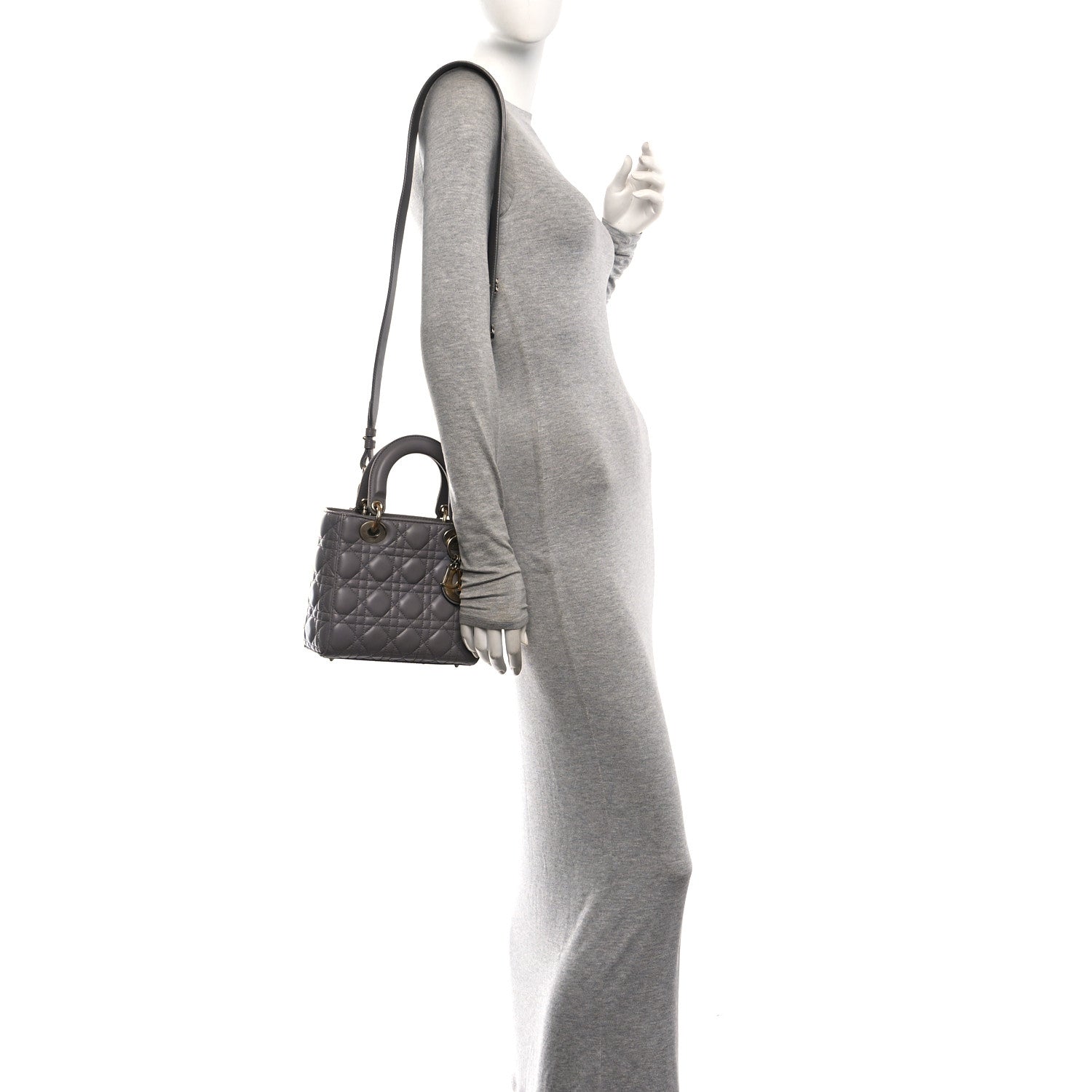 Christian Dior Lambskin Cannage Small My ABCDior Lady Dior Grey 2 of 10