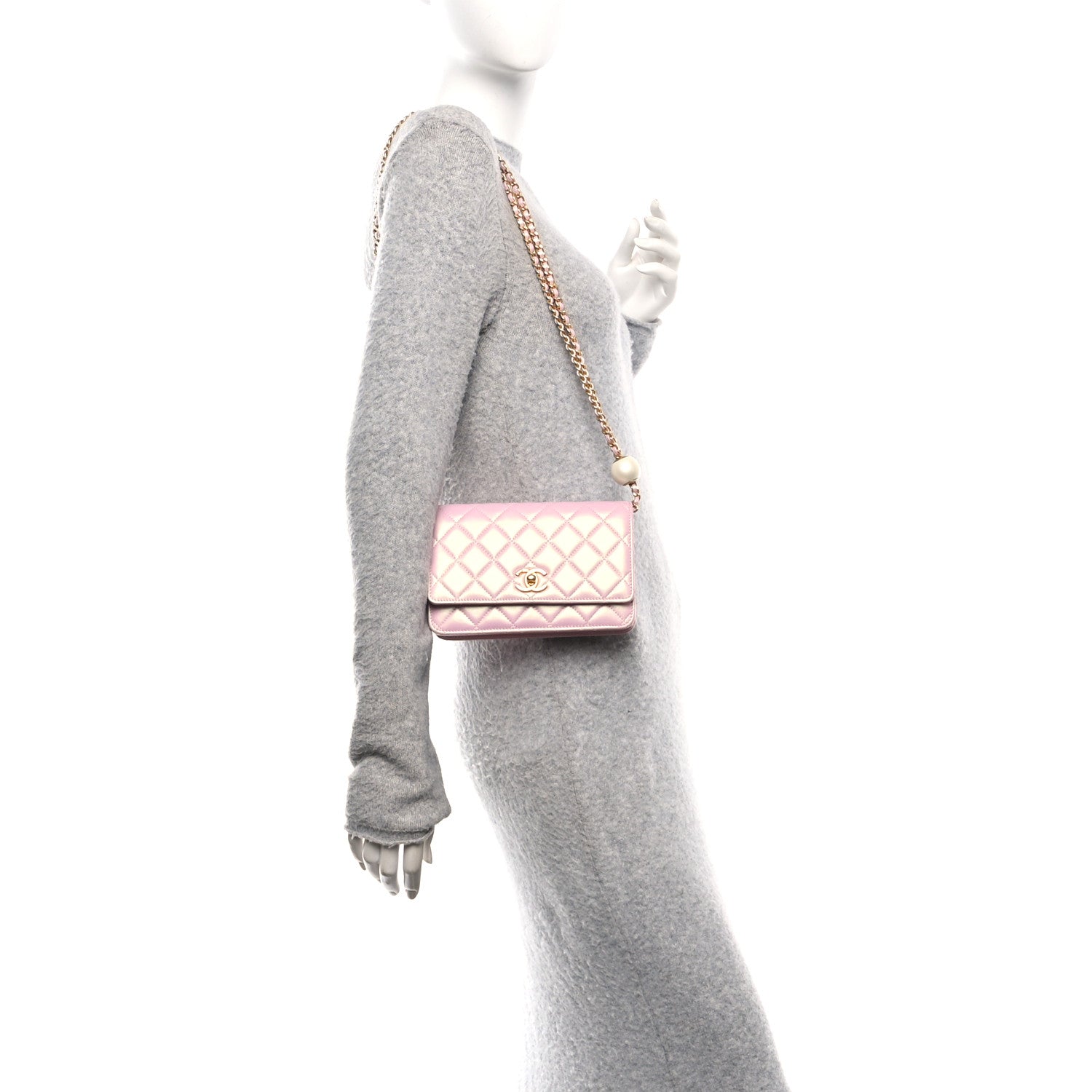 Chanel Iridescent Lambskin Quilted CC Pearl Wallet on Chain WOC Pink 2 of 11