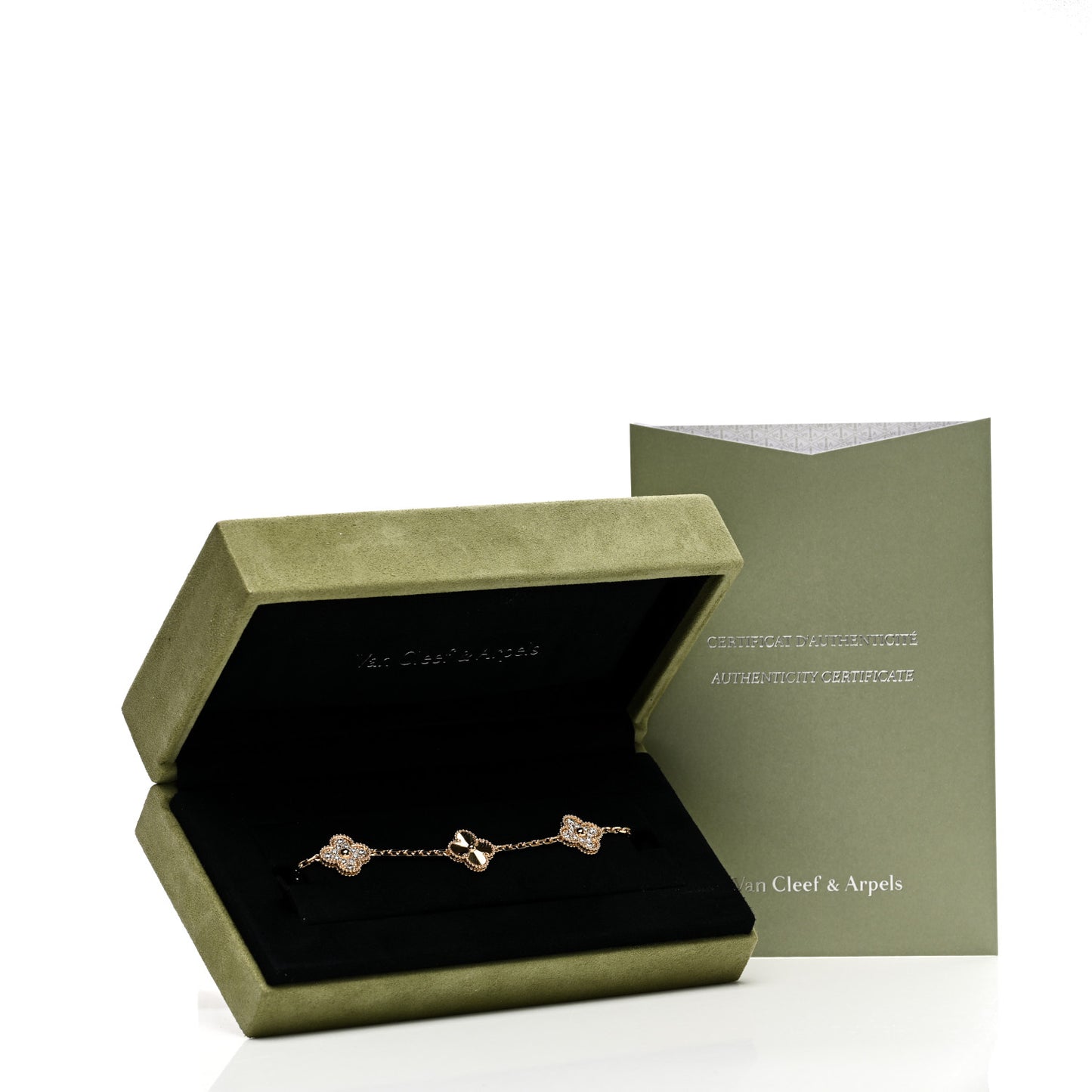 18K Yellow Gold Diamond 5 Motifs Guilloche Vintage Alhambra Bracelet