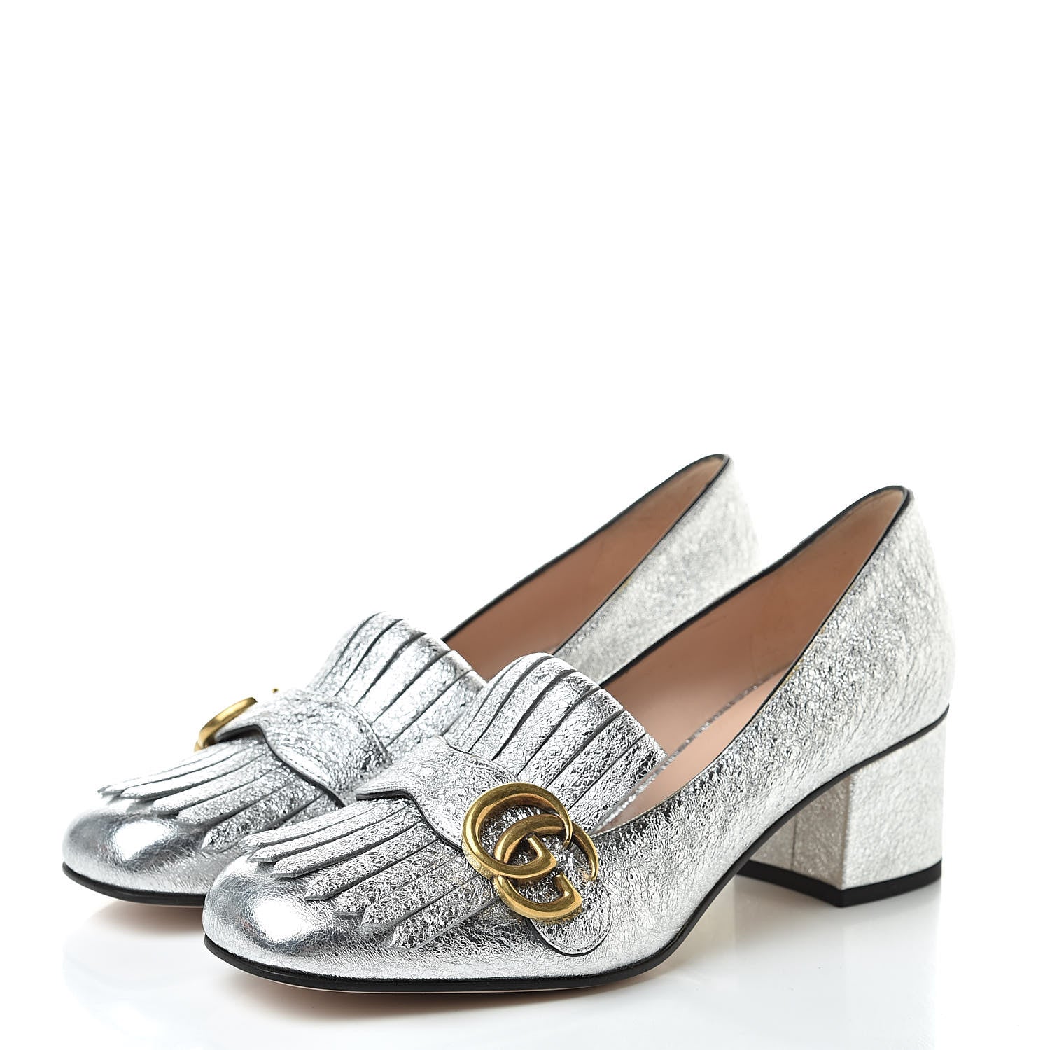 Gucci Galassia GG Marmont Fringe 50mm Loafer Pumps 38 Argento 3 of 12