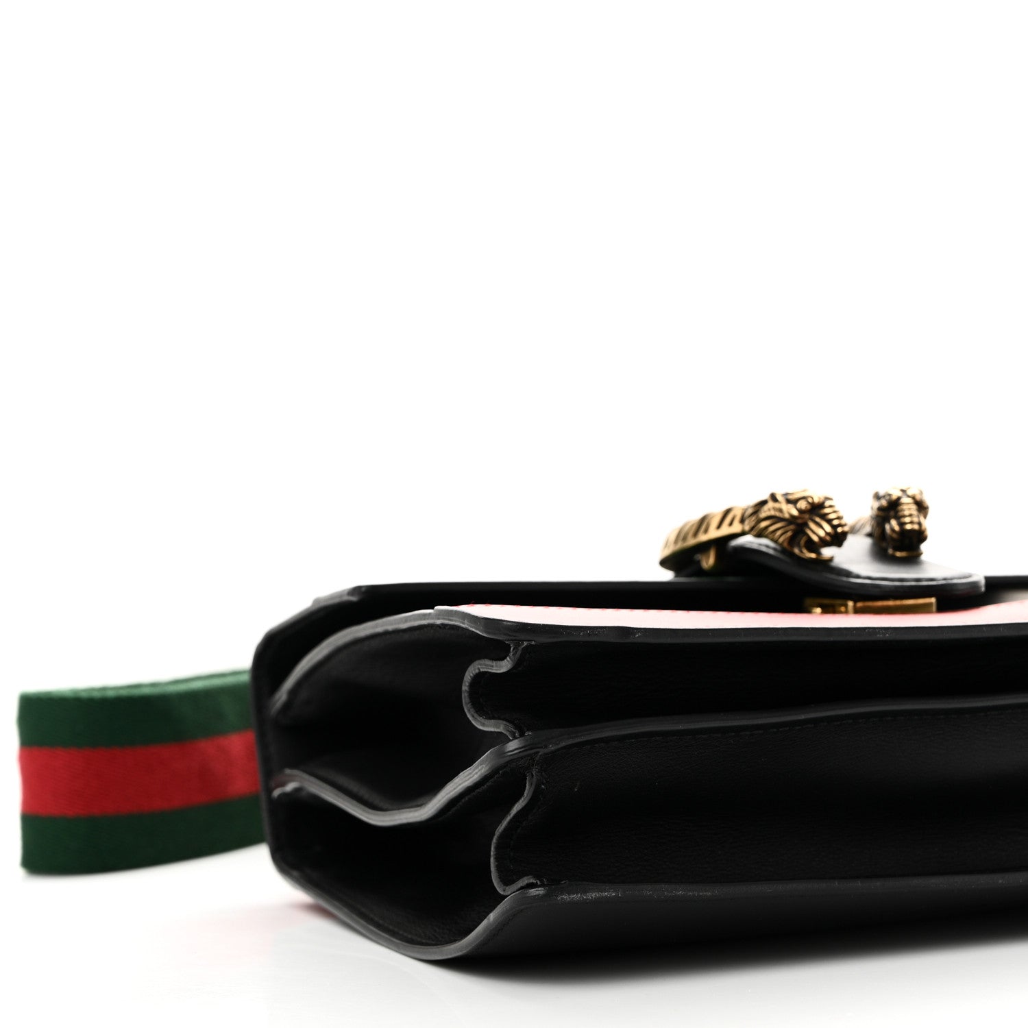Gucci Moon Calfskin Web Medium Dionysus Bamboo Top Handle Bag Black Bright Evergreen Hibiscus Red 9 of 10