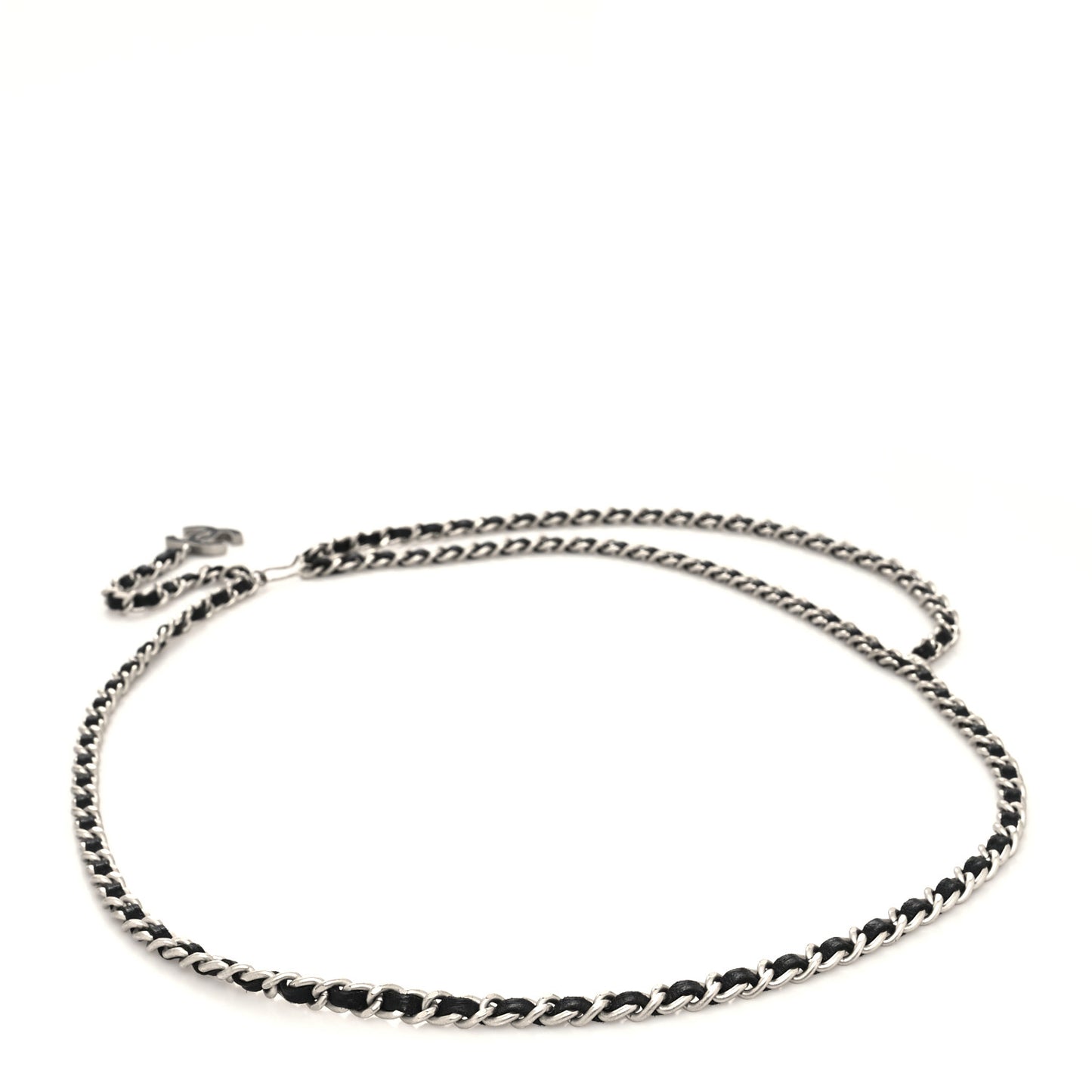 Lambskin Enamel CC Chain Belt Black Silver