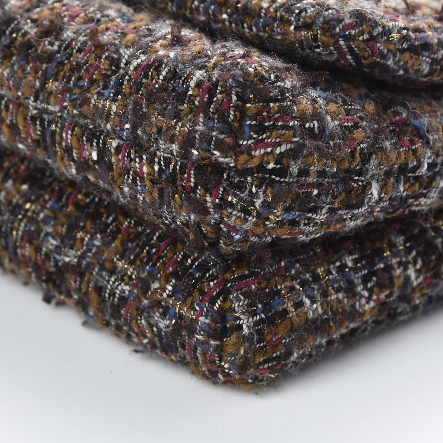 Tweed Wood Knock On Wood Top Handle Bag Brown Blue Purple Gold