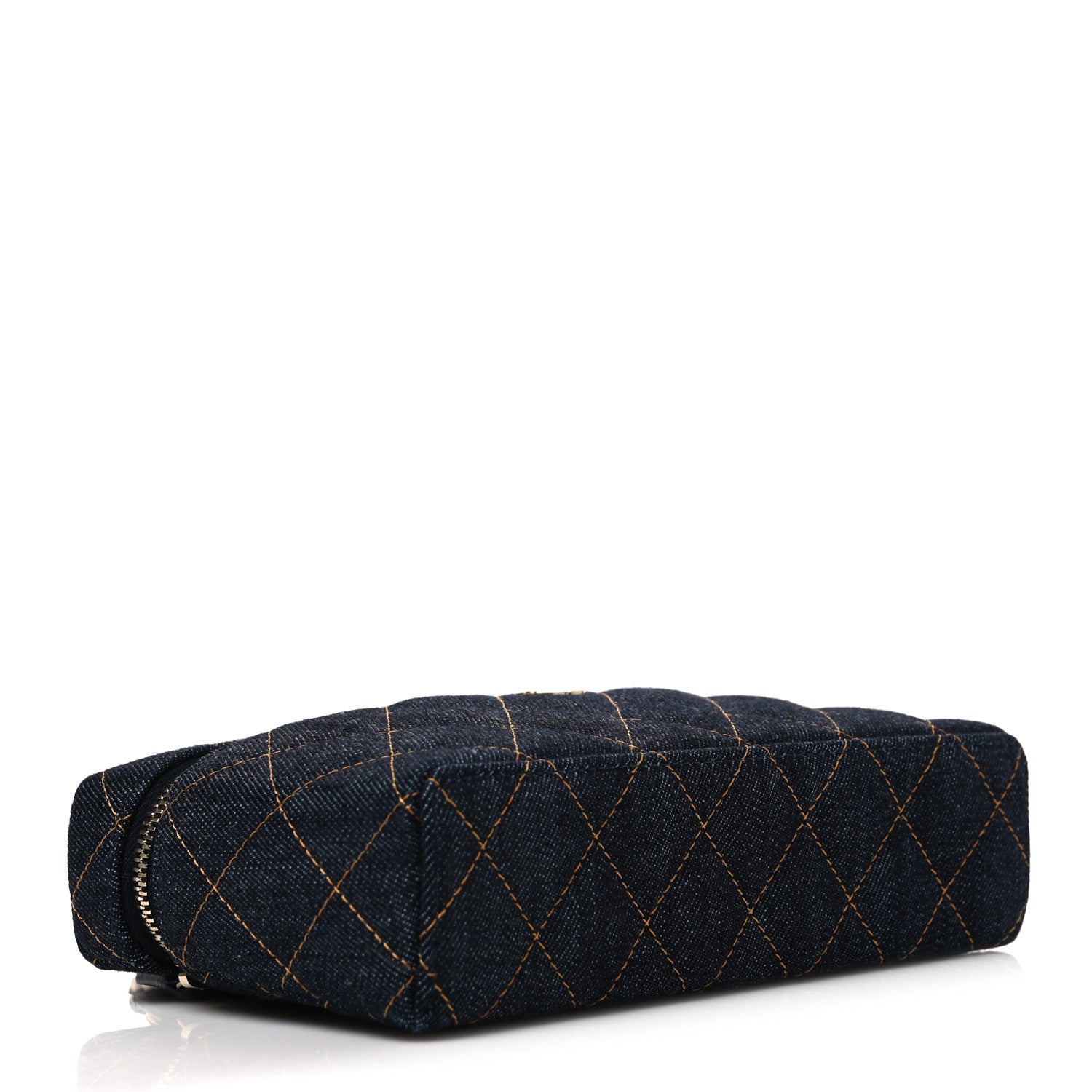 Chanel Denim Quilted Top Handle Slim Vanity Case With Chain Dark Blue Orange 4 of 10