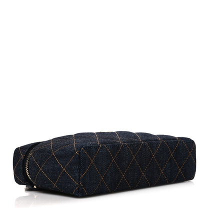 Chanel Denim Quilted Top Handle Slim Vanity Case With Chain Dark Blue Orange 4 of 10