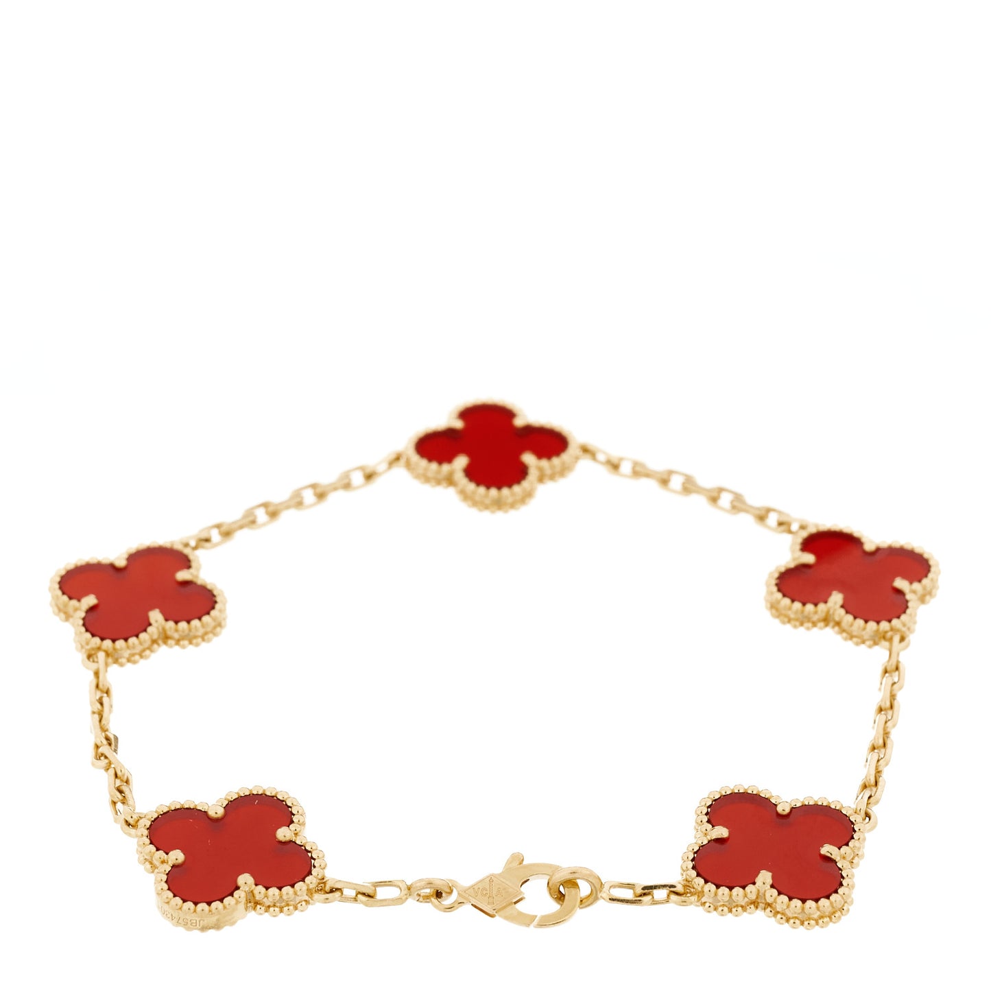 18K Yellow Gold Carnelian 5 Motifs Vintage Alhambra Bracelet