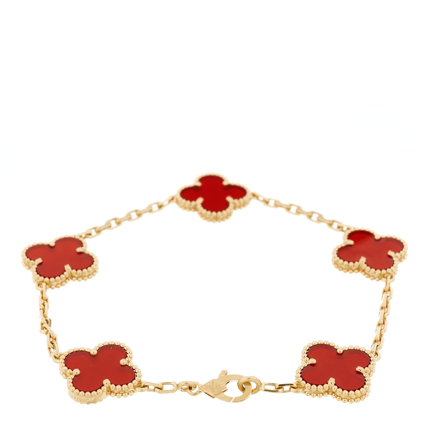 Van Cleef & Arpels 18K Yellow Gold Carnelian 5 Motifs Vintage Alhambra Bracelet 2 of 6