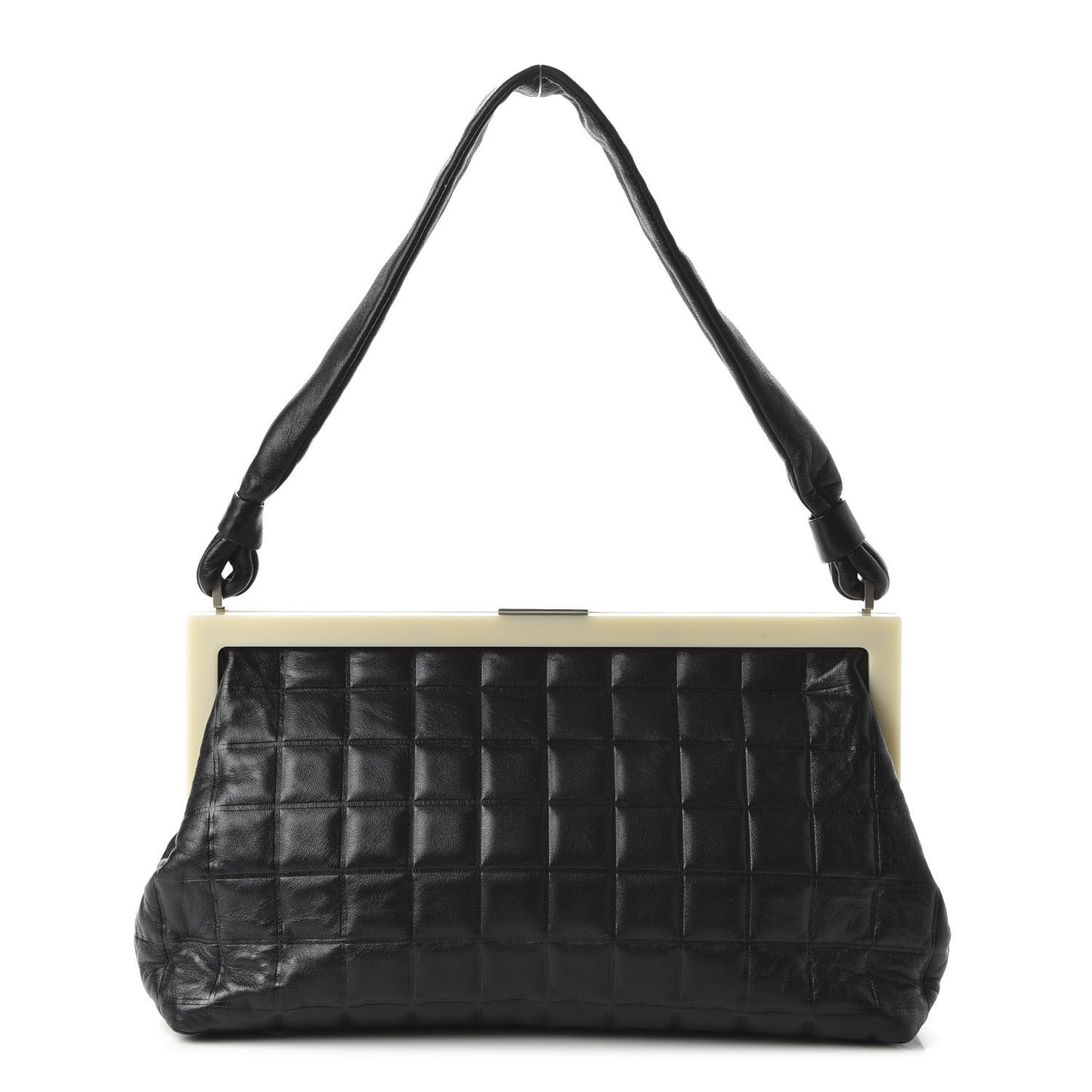 Lambskin Chocolate Bar Quilted Frame Shoulder Bag Black