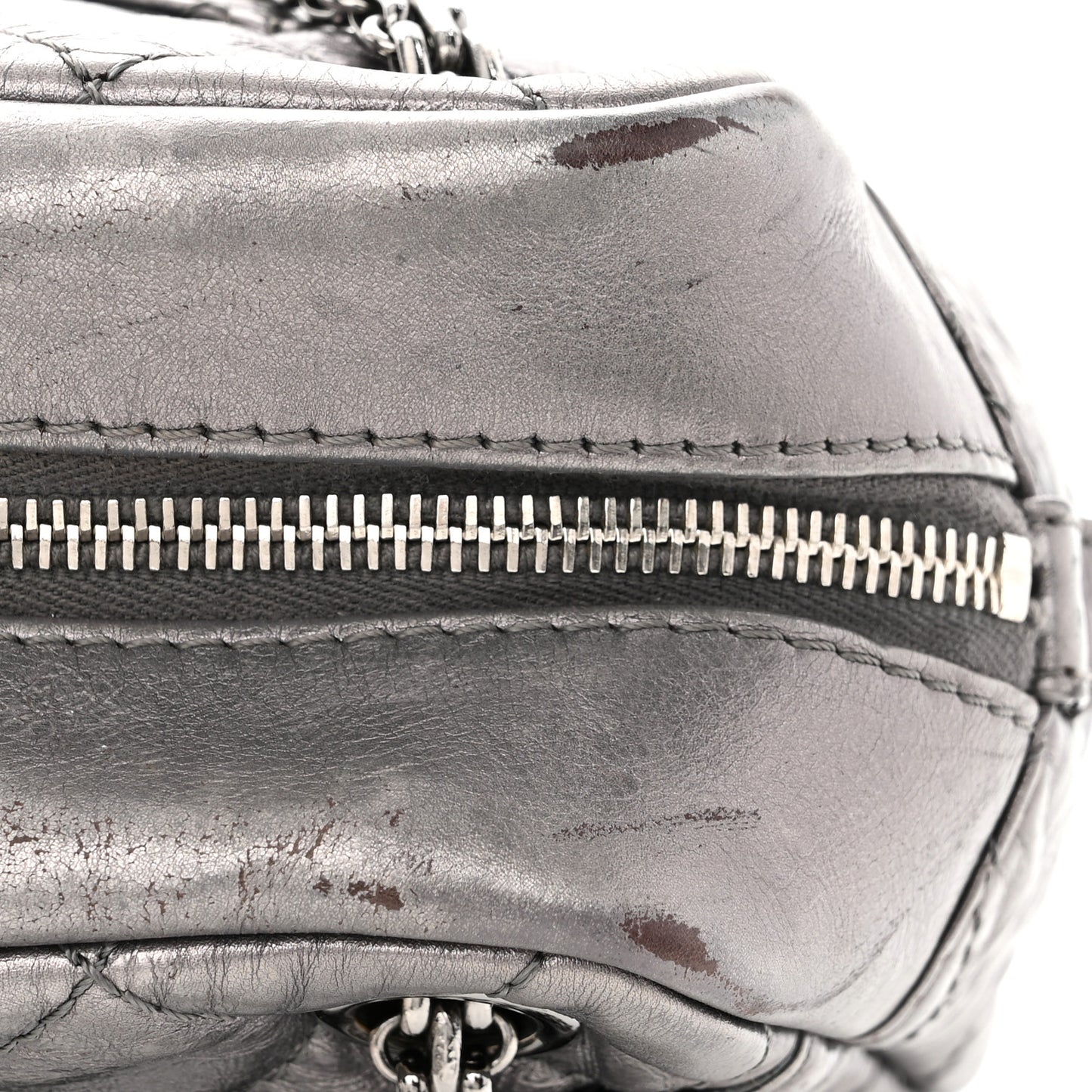 Metallic Aged Calfskin Quilted Medium Reissue Camera Case Dark Silver