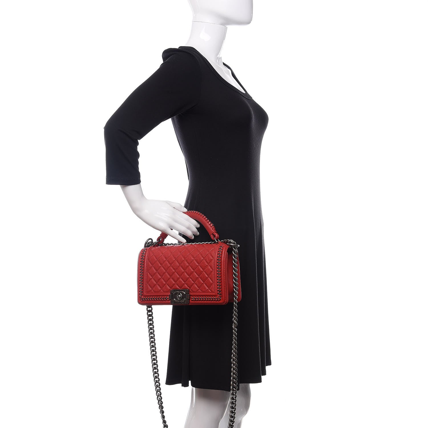Chanel Calfskin Quilted Medium Top Handle Boy Flap Red 3 of 12