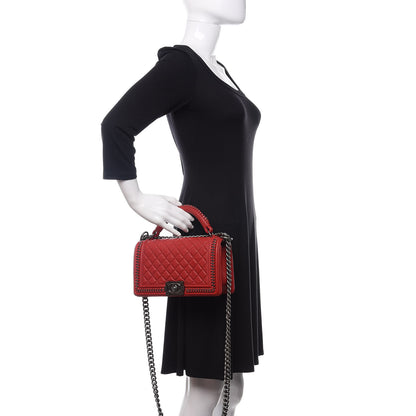 Chanel Calfskin Quilted Medium Top Handle Boy Flap Red 3 of 12