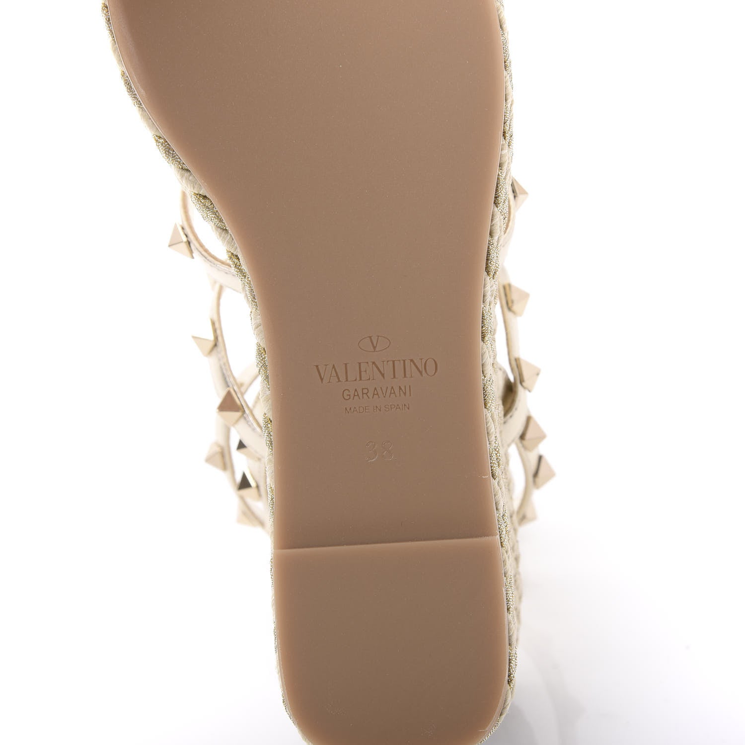 Valentino Garavani Metallic Nappa Rockstud Ankle Strap Torchon Espadrille Caged 25/95mm Wedge Sandals 38 Platino 6 of 8
