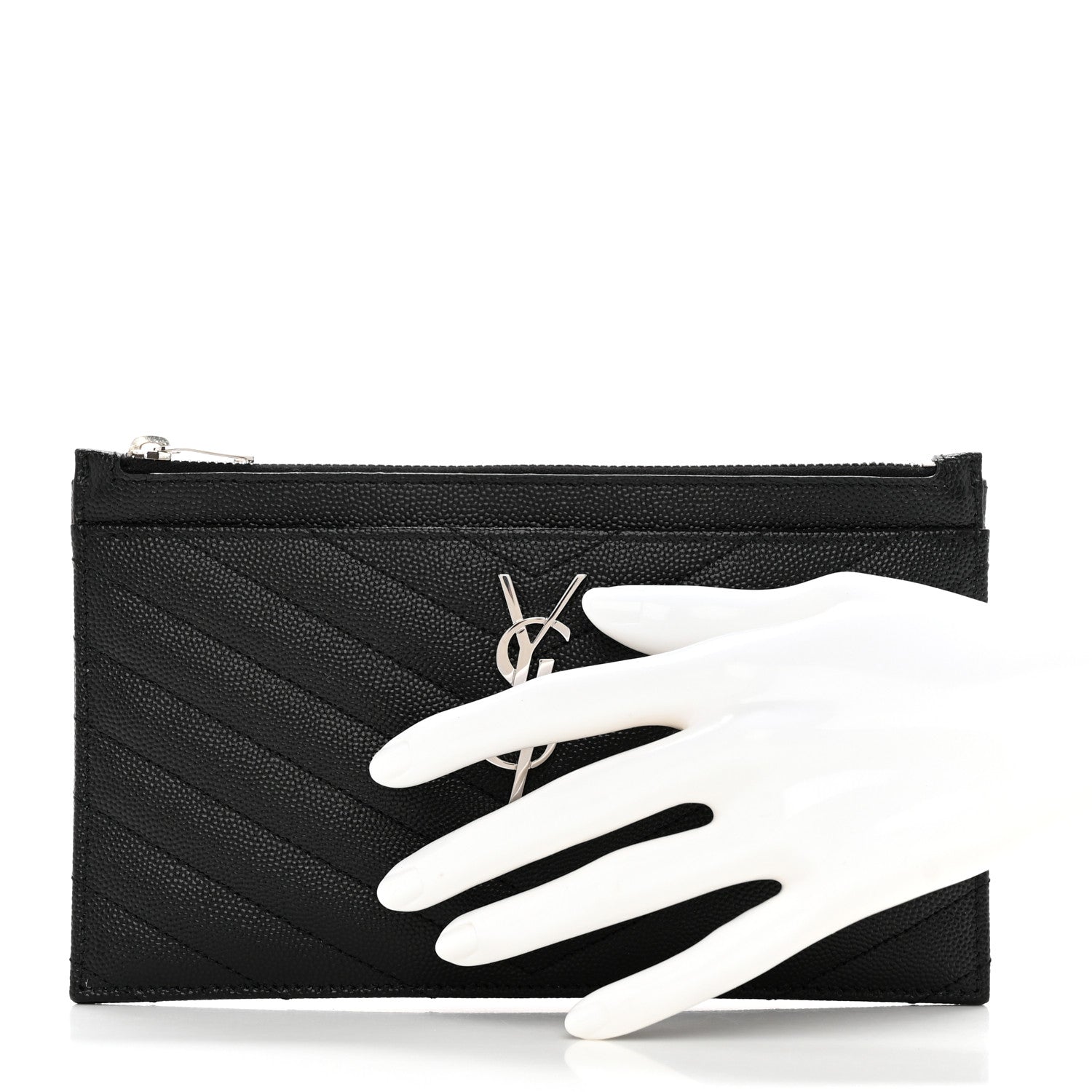 Saint Laurent Grain De Poudre Chevron Monogram Bill Pouch Black 2 of 7