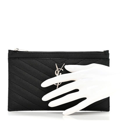 Saint Laurent Grain De Poudre Chevron Monogram Bill Pouch Black 2 of 7