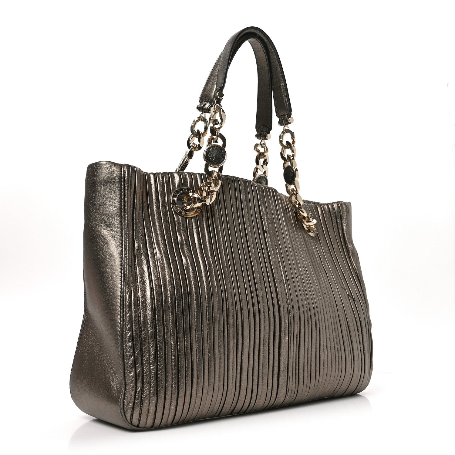 Bulgari Metallic Calfskin Monte Plisse Tote Bronze 3 of 9