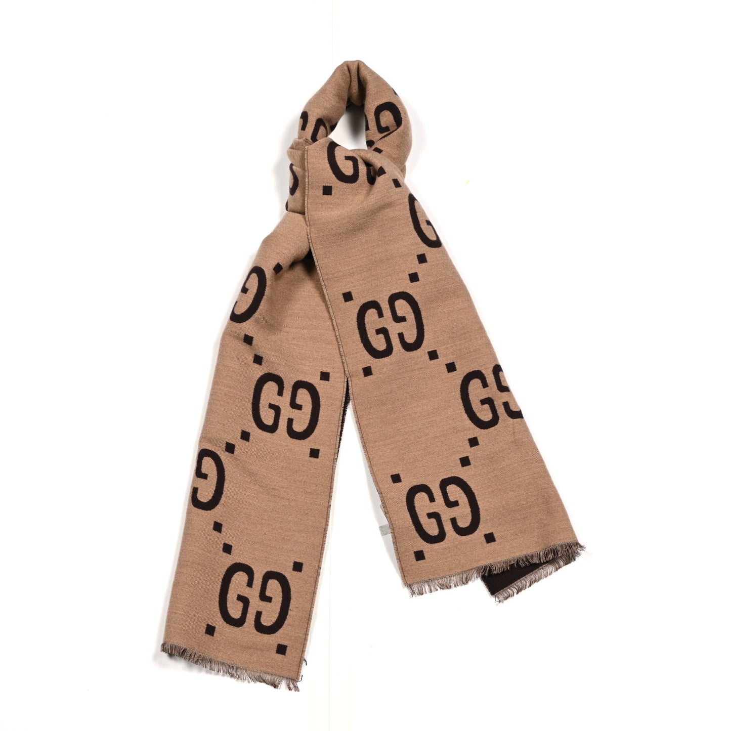 Wool Silk Monogram Jumbo GG Freedom Scarf Dark Brown Beige