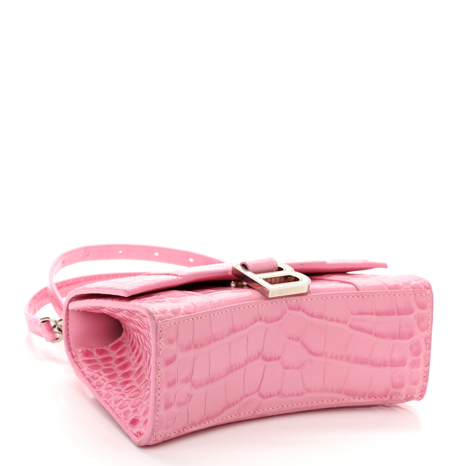 Balenciaga Shiny Calfskin Crocodile Embossed Hourglass Top Handle Bag XS Pink 4 of 11