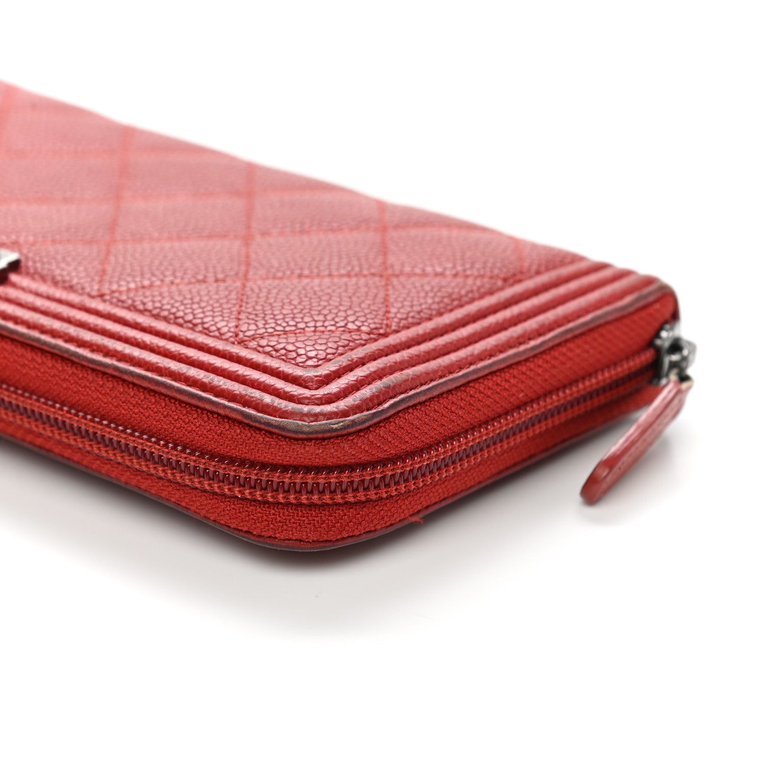 Chanel Caviar Quilted Large Boy Zip Around Wallet Red 11 of 13