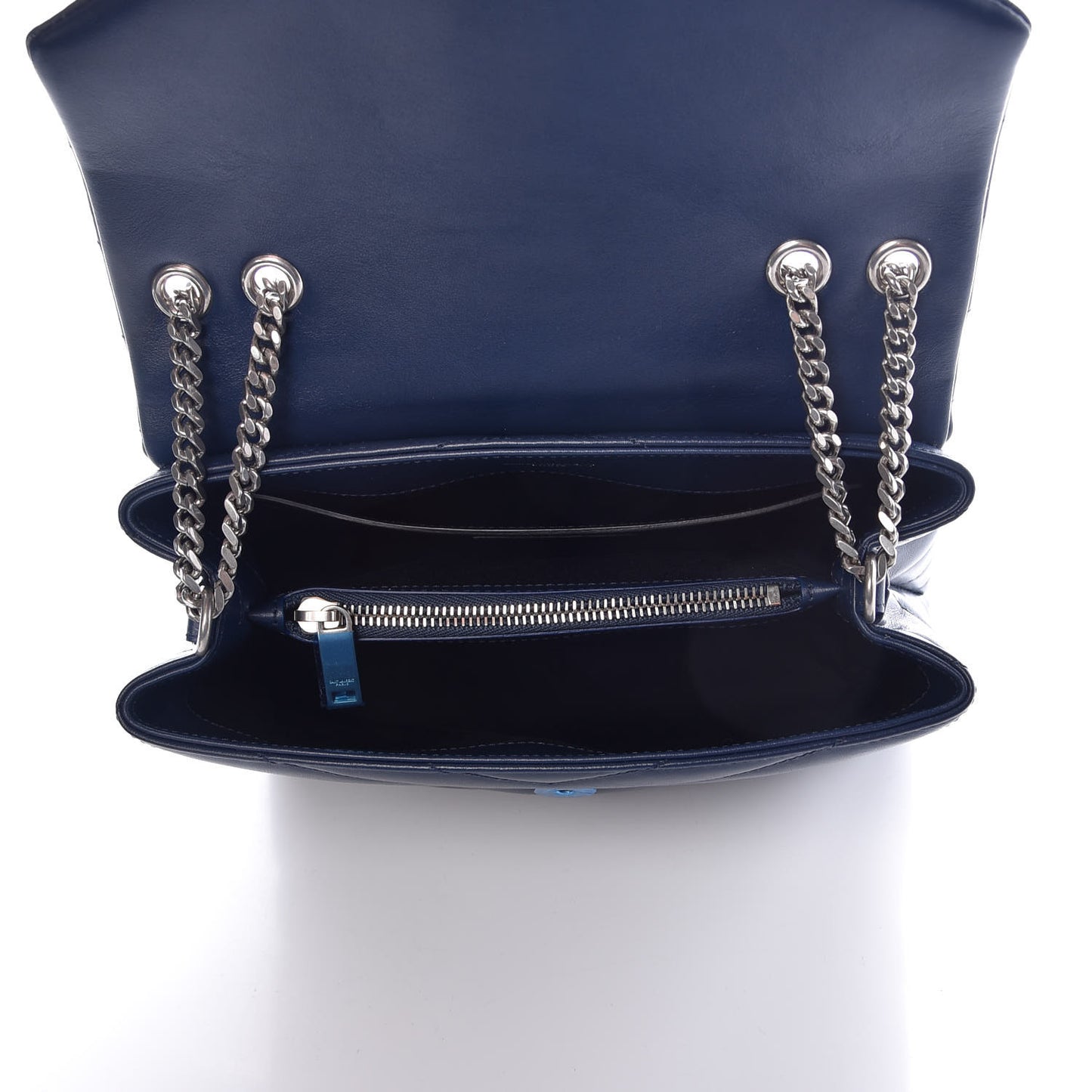 Calfskin Y Quilted Monogram Small Loulou Chain Satchel Denim Blue