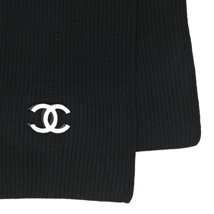 Chanel Wool Cashmere CC Scarf Black White 3 of 5