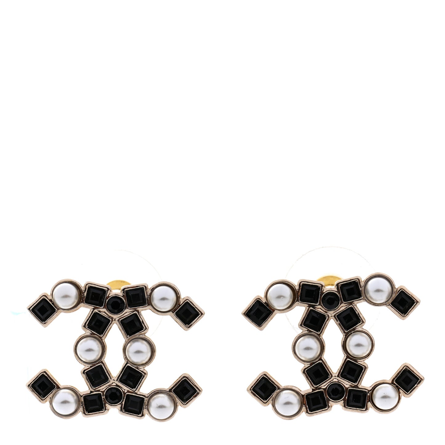 Pearl Crystal CC Earrings Gold Black