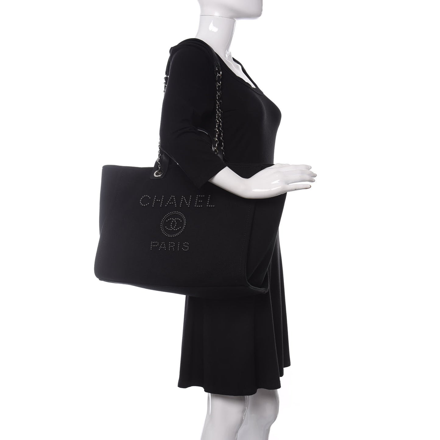 Canvas Pearl Medium Deauville Tote Black