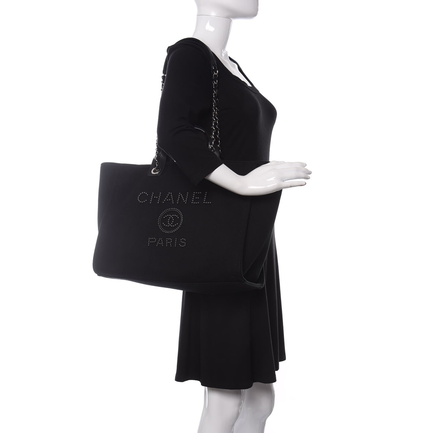 Chanel Canvas Pearl Medium Deauville Tote Black 2 of 11