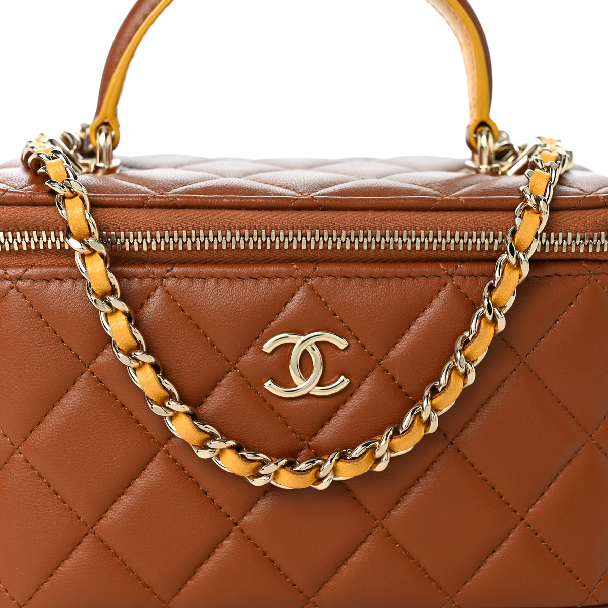 Chanel Lambskin Quilted Small Top Handle Vanity Case With Chain Light Brown Yellow 8 of 10
