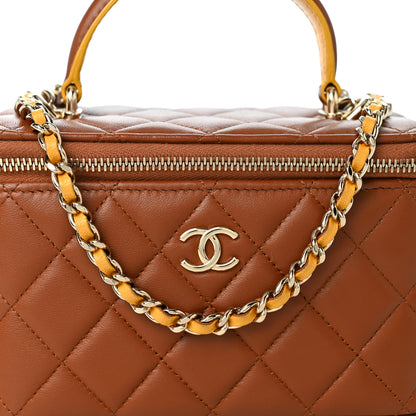Chanel Lambskin Quilted Small Top Handle Vanity Case With Chain Light Brown Yellow 8 of 10