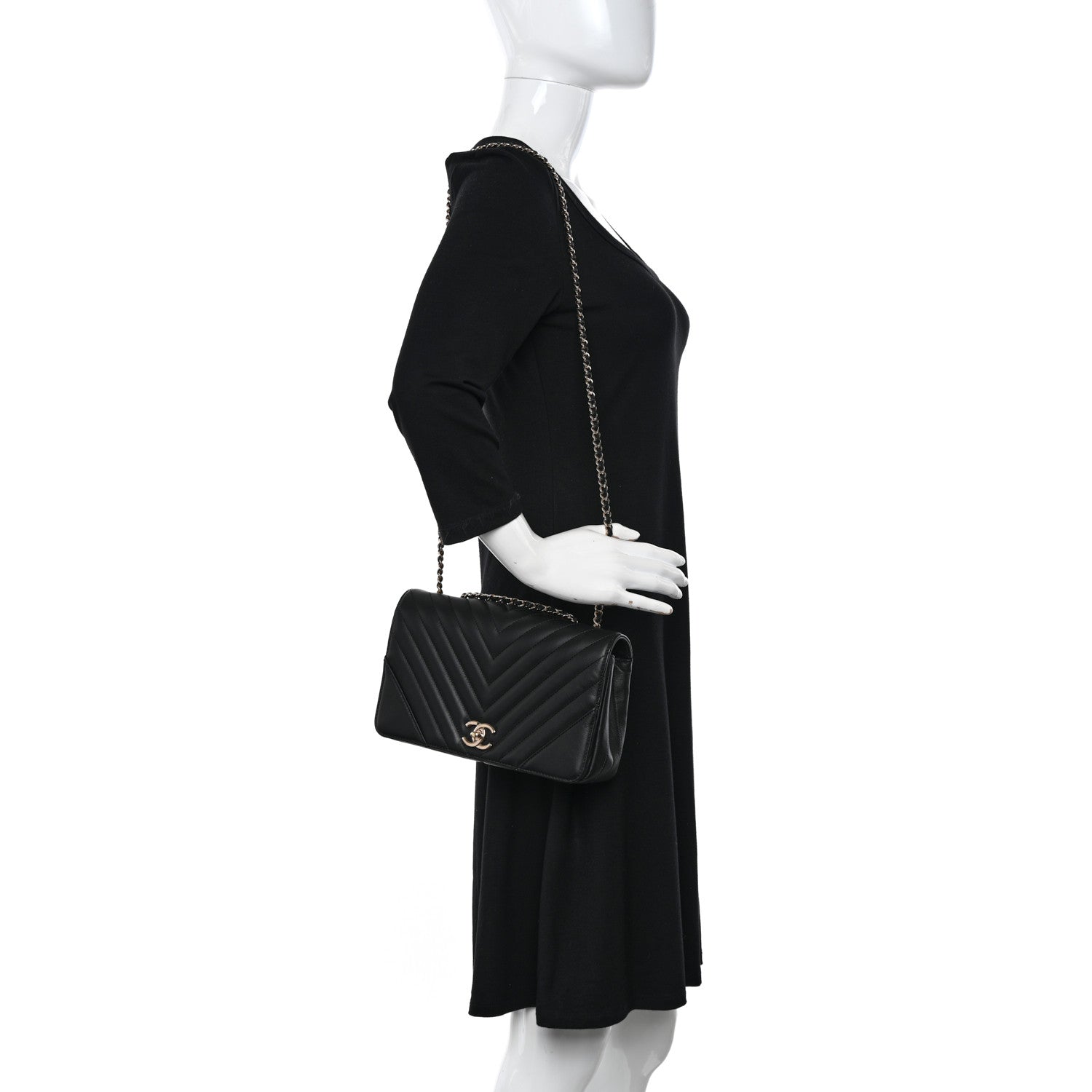 Chanel Calfskin Chevron Quilted Medium Statement Flap Black 2 of 13