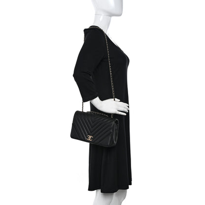 Chanel Calfskin Chevron Quilted Medium Statement Flap Black 2 of 13