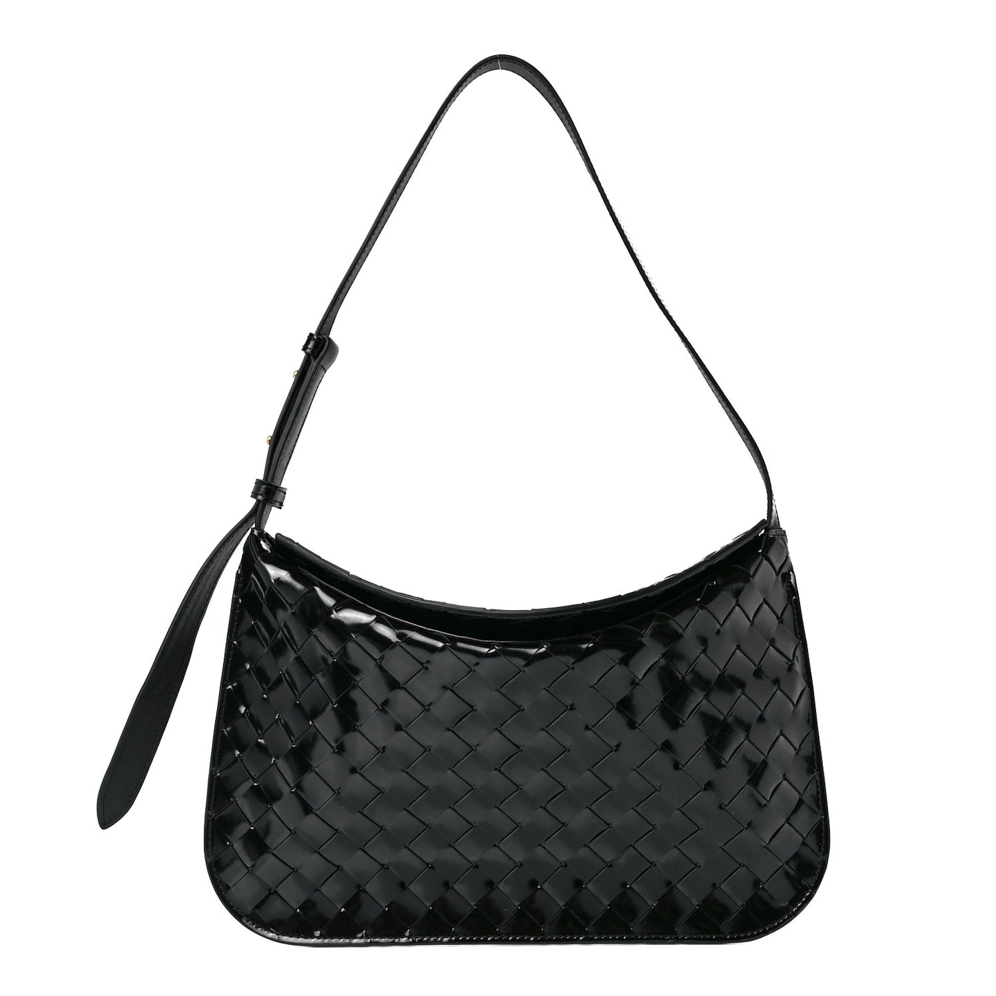 Patent Intrecciato Shoulder Bag Black