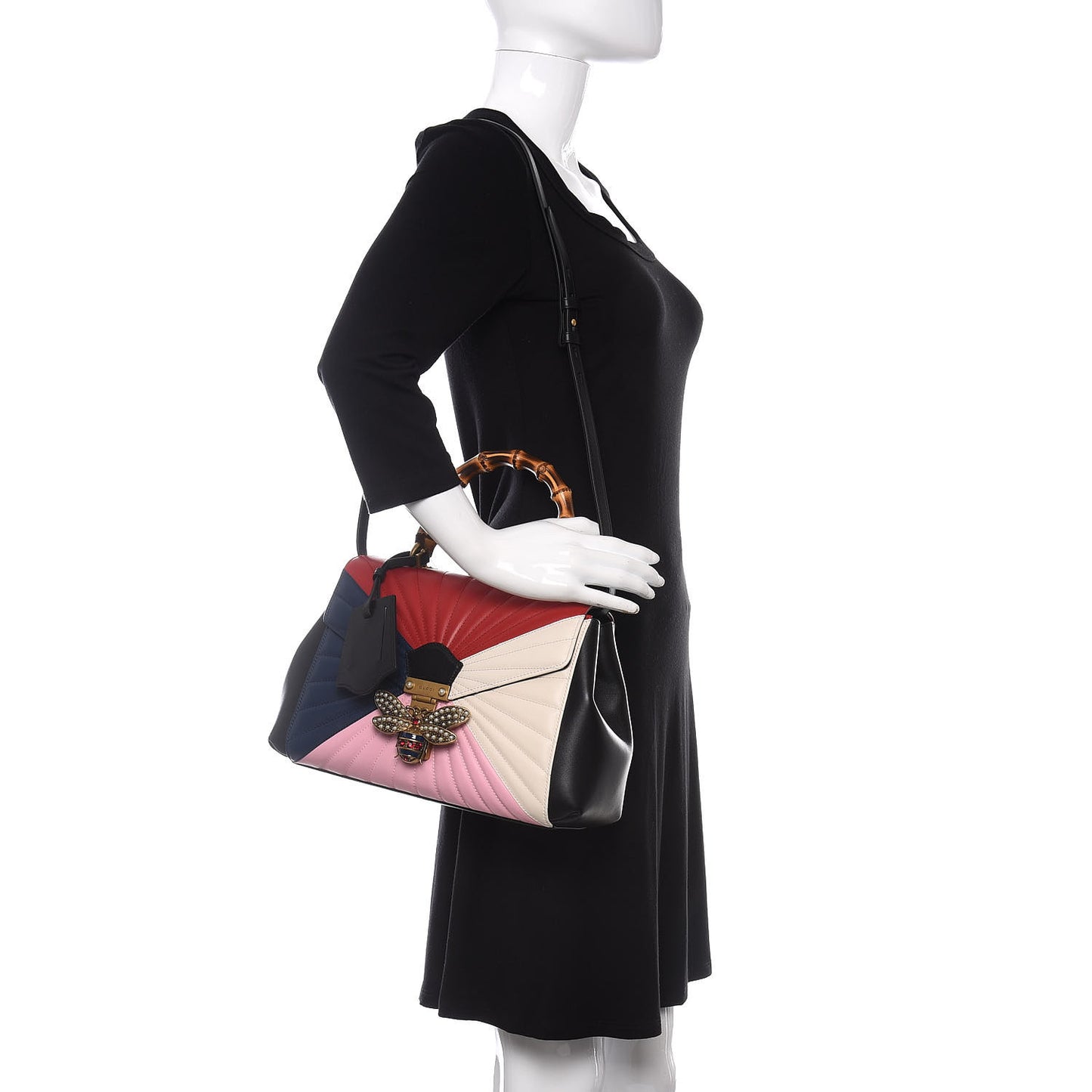 Calfskin Bamboo Trapuntata Queen Margaret Top Handle Bag Blue Agata Hibiscus Red Mystic White Sugar Pink