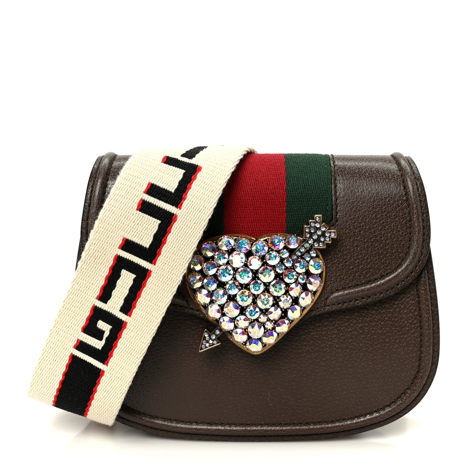 Gucci Textured Calfskin Web Crystal Heart Stripe Small Totem Shoulder Bag New Acero 1 of 12