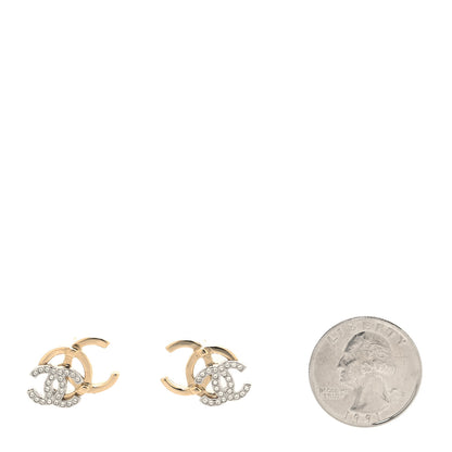 Chanel Crystal Double CC Earrings Gold Silver 2 of 5