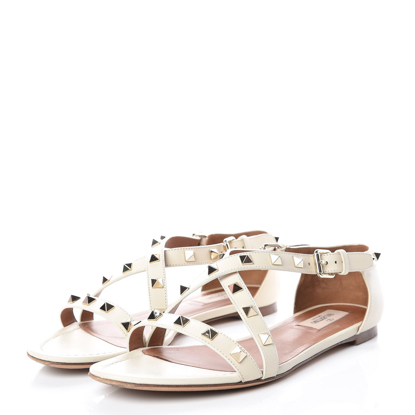 Nappa Rockstud Flat Sandals 39 White