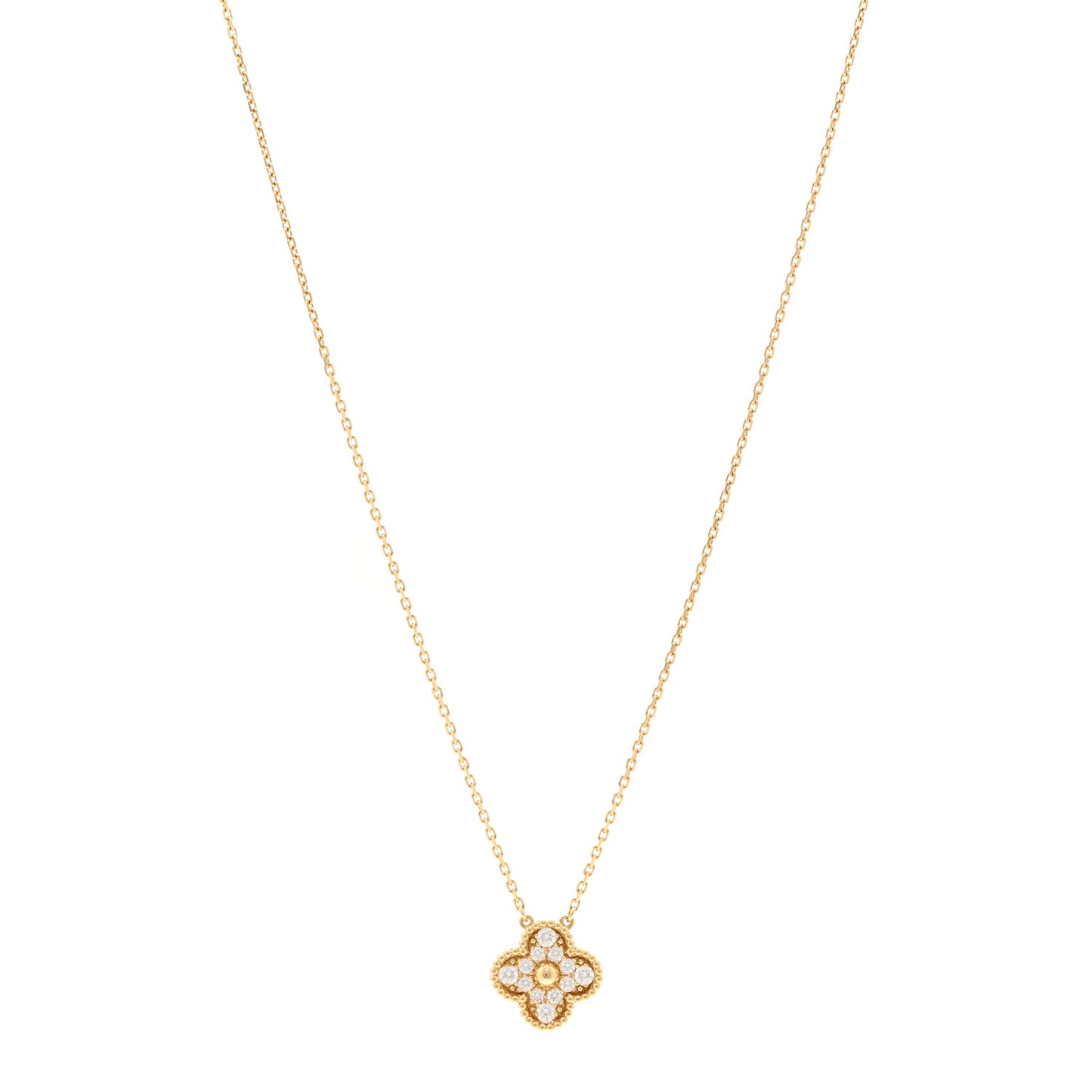 18K Yellow Gold Diamond Vintage Alhambra Pendant Necklace