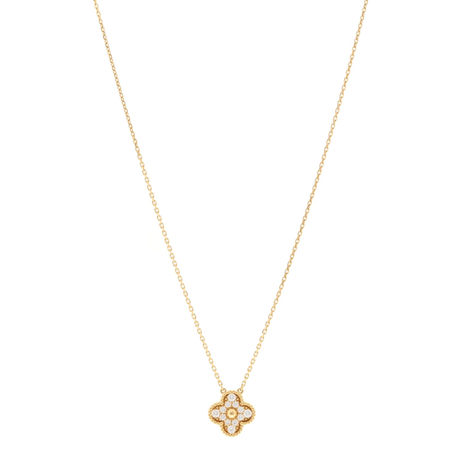 Van Cleef & Arpels 18K Yellow Gold Diamond Vintage Alhambra Pendant Necklace 1 of 6
