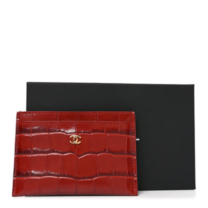 Chanel Calfskin Crocodile Embossed Crococo Card Holder Burgundy 8 of 8