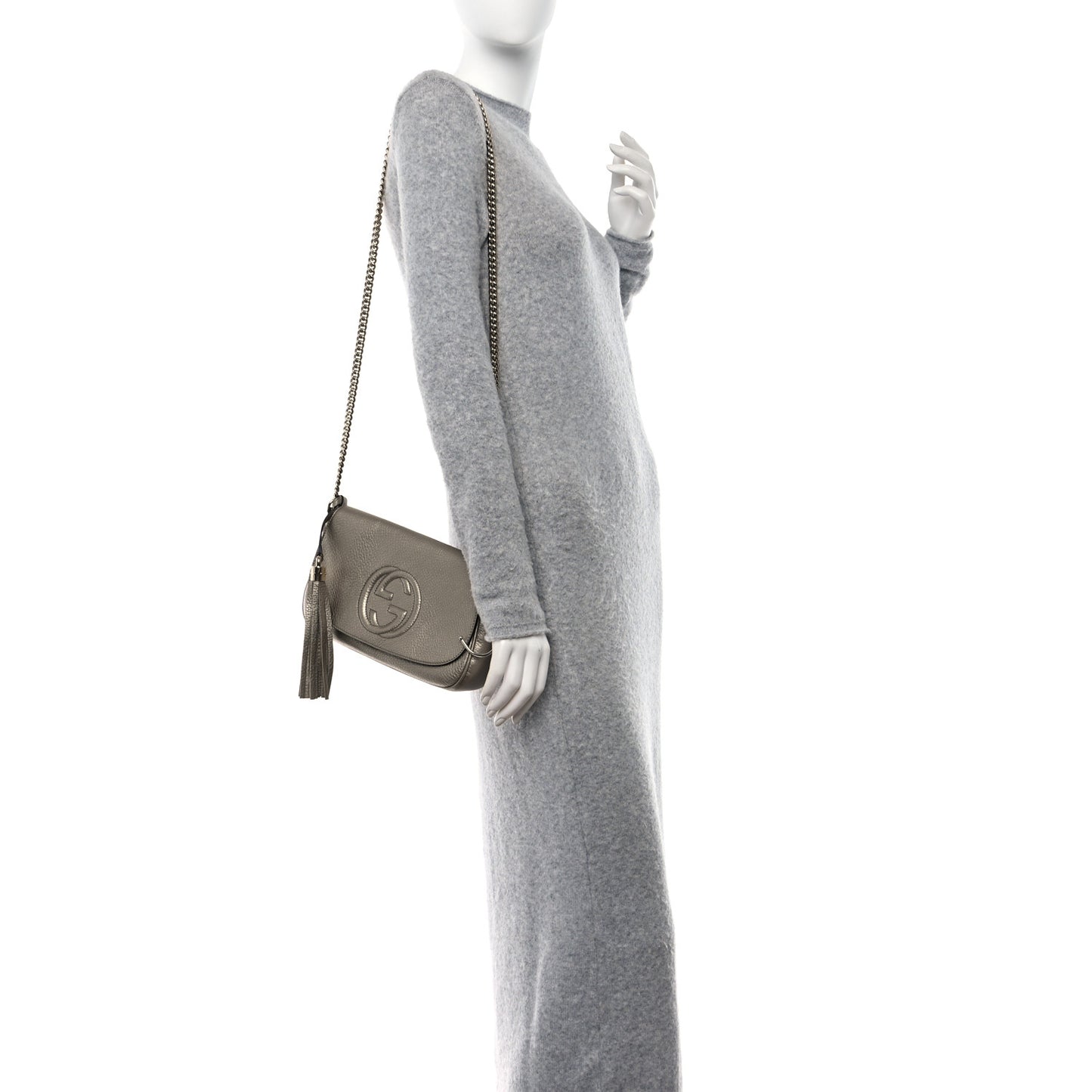 Metallic Pebbled Calfskin Medium Soho Flap Crossbody Golden Beige