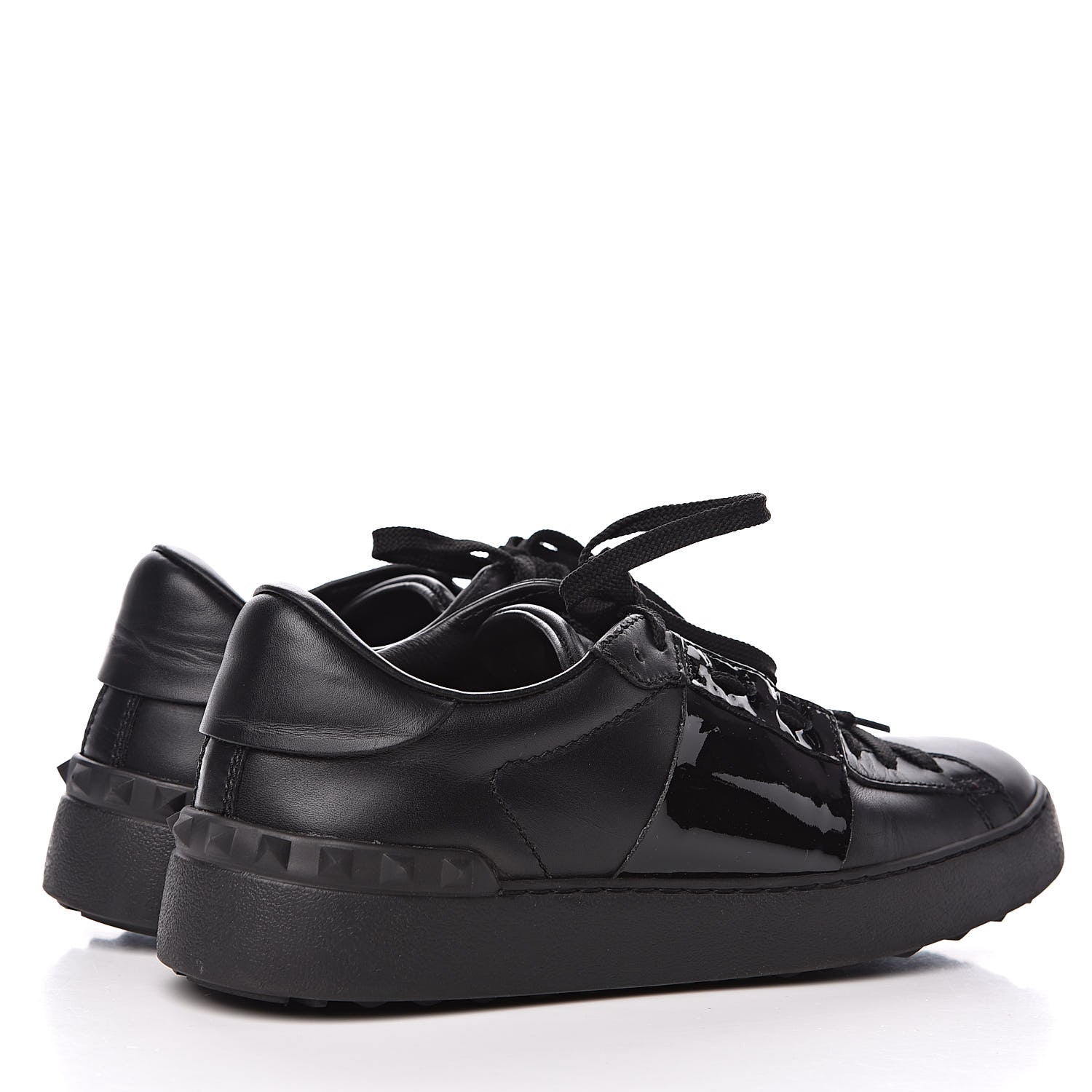 Valentino Garavani Calfskin Patent Rockstud Open Sneakers 38 Black 4 of 11