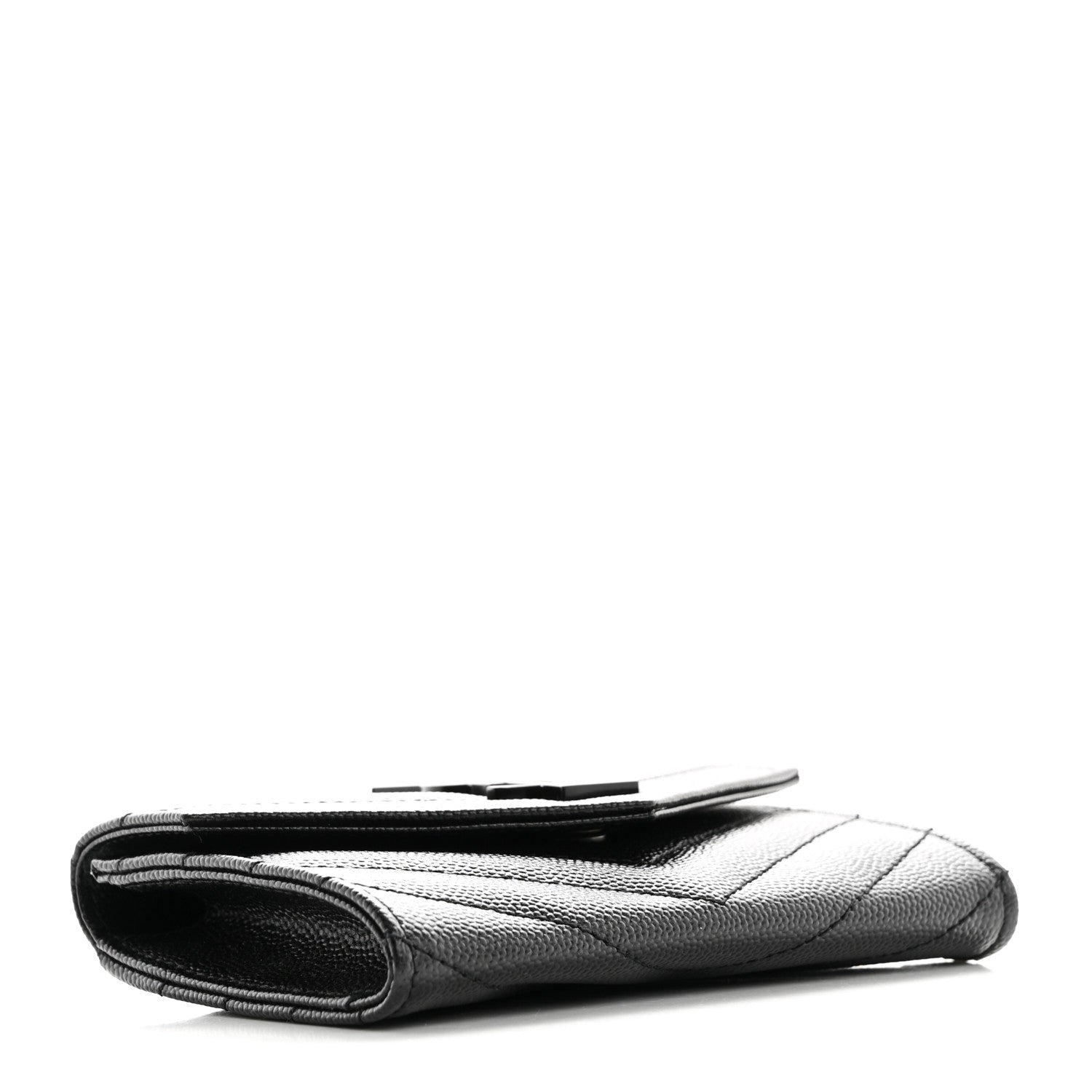 Saint Laurent Grain De Poudre Matelasse Chevron Small Monochrome Monogram Envelope Wallet Black 4 of 7