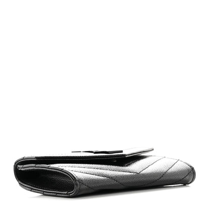 Saint Laurent Grain De Poudre Matelasse Chevron Small Monochrome Monogram Envelope Wallet Black 4 of 7