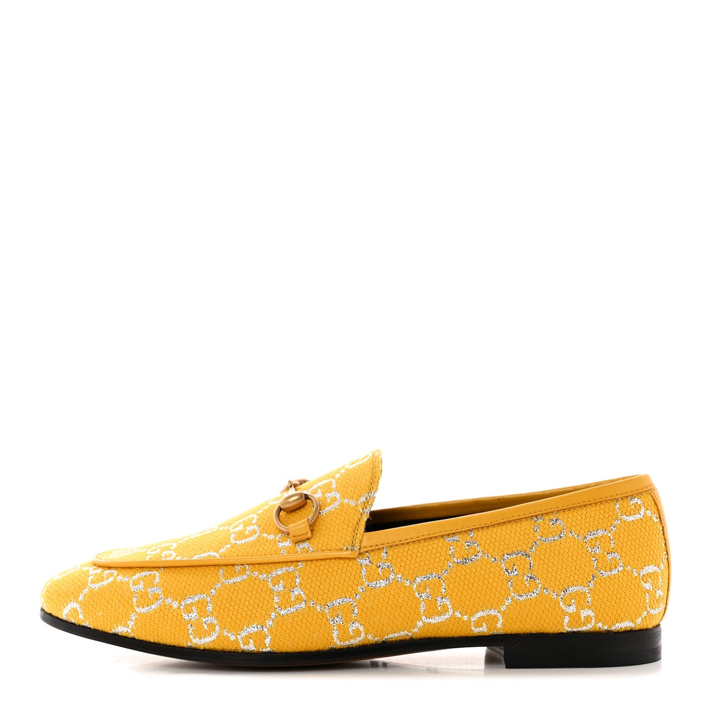 Canvas Lame GG Monogram Horsebit Womens Jordaan Loafers 36.5 Lemon Silver