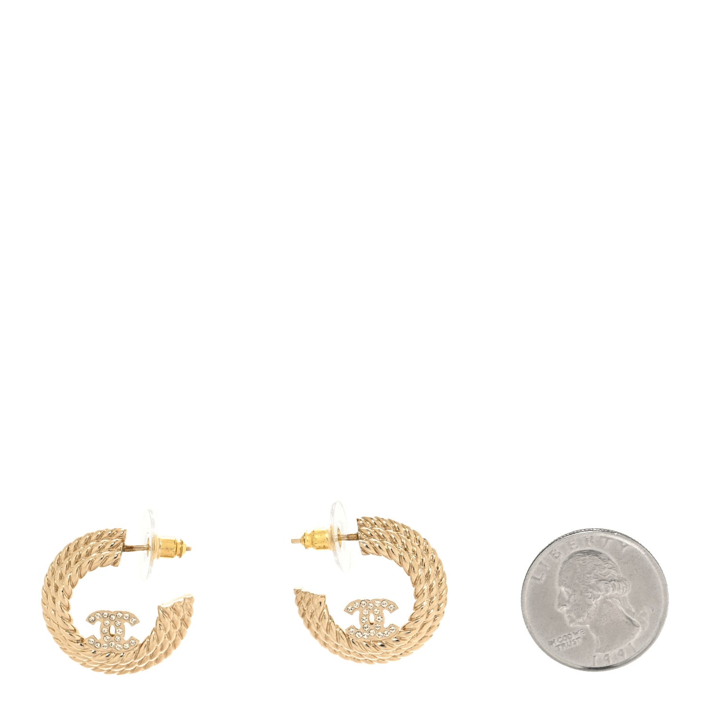 Metal Crystal CC Rope Hoop Earrings Gold