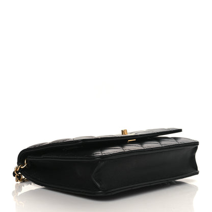 Chanel Lambskin Quilted CC Pearl Crush Wallet on Chain WOC Black 4 of 10