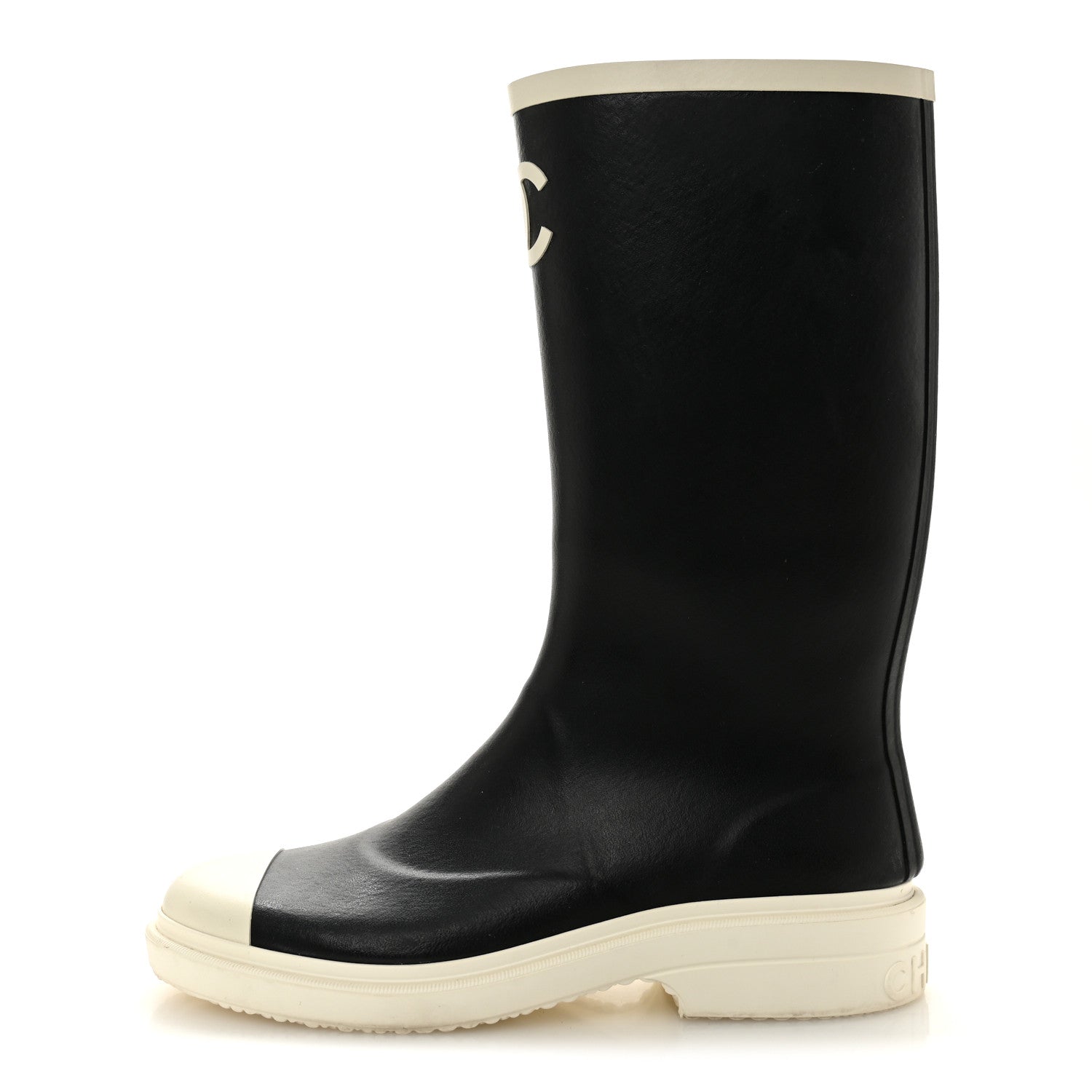 Chanel Caoutchouk CC High Boots 40 Black White 1 of 12